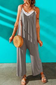 Grey Casual Spaghetti Straps Wide Leg Pocketed Jumpsuits (size: (US 16-18)XL)