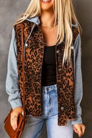 Cheetah Patchwork Ripped Raw Hem Jacket (size: (US 16-18)XL)