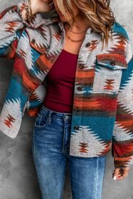 Multicolor Aztec Patch Pocket Buttons Front Jacket (size: (US 16-18)XL)