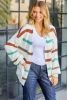 Beige Stripe Pocket Drop Shoulder Cable Knit Cardigan
