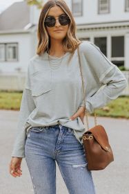 Grey V Neck Exposed Seam Drop Shoulder Long Sleeve Top (size: (US 16-18)XL)