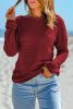 Red Solid Color Waffle Knit Drop Shoulder Long Sleeve Top