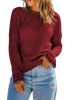 Red Solid Color Waffle Knit Drop Shoulder Long Sleeve Top