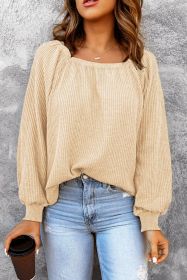 Apricot Waffle Texture Square Neck Pullover Top (size: (US 16-18)XL)
