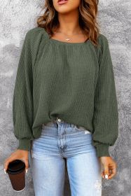 Green Plain Waffle Knit Bishop Sleeve Square Neck Top (size: (US 16-18)XL)