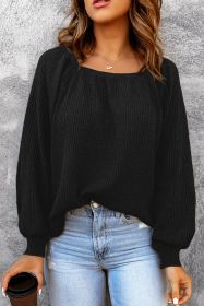 Black Waffle Textured Square Neck Bishop Sleeve Top (size: (US 16-18)XL)