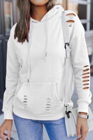 White Ripped Kangaroo Pocket Hooded Sweatshirt (size: (US 16-18)XL)