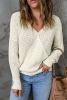 Beige Wrap Casual V Neck Backless Knit Sweater