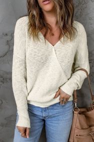 Beige Wrap Casual V Neck Backless Knit Sweater (size: (US 16-18)XL)