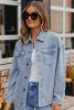 Light Blue Acid Washed Casual Flap Pocket Boyfriend Shacket