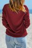 Red Solid Color Waffle Knit Drop Shoulder Long Sleeve Top