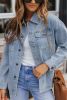 Light Blue Acid Washed Casual Flap Pocket Boyfriend Shacket