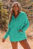 Light Blue Casual Batwing Sleeve Pocket Henley Hoodie