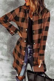 Brown & Black Plaid Collared Botton Down Long Shirt Shacket (size: (US 16-18)XL)
