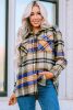 Blue Button Up Flannel Shacket with Flap Pocket