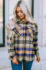 Blue Button Up Flannel Shacket with Flap Pocket