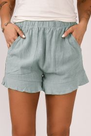 Green Casual Pocketed Ruffle High Waisted Shorts (size: (US 1-2)XXS)