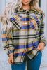 Blue Button Up Flannel Shacket with Flap Pocket