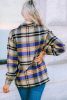 Blue Button Up Flannel Shacket with Flap Pocket