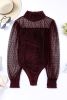 Red Sexy Sheer Dotty Puff Sleeve Ribbed Velvet Bodysuit