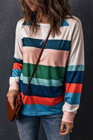 Multicolor Stripes Print Long Sleeve T-Shirt for Women (size: (US 16-18)XL)