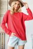 Red Waffle Knit Side Slit Pullover Long Sleeve Top
