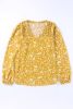 Yellow Frill Split V Neck Boho Crinkled Blouse
