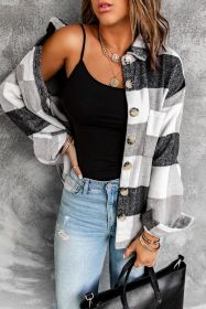 Grey Plaid Color Block Pockets Buttoned Shacket (size: (US 16-18)XL)