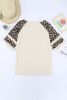 Blank T Shirt - Beige Cheetah Print Tiered Half Sleeve Jewel Neckline T Shirt Customized