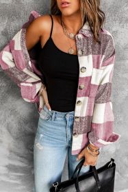 Plaid Color Block Buttoned Pocket Long Sleeve Shacket (size: (US 16-18)XL)