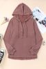 Red Casual Button High Low Hem Drawstring Hoodie