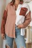 Brown Color Block Pockets Textured Long Sleeve Shacket