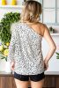 White Leopard Print Casual One Shoulder Top