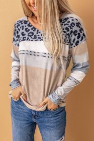 Leopard Print Color Block Pullover Long Sleeve Top (size: (US 16-18)XL)