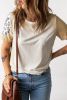Blank T Shirt - Khaki Bleached Leopard Print Casual Crew Neck T Shirt Customized