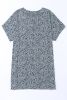 Gray Cheetah Print Casual Side Pockets Short Sleeve Tunic Top