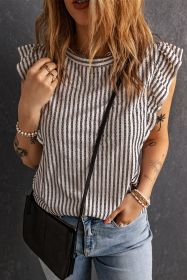 Grey Casual Striped Print Ruffle Summer Top (size: (US 16-18)XL)