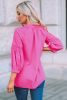 Hot Pink Dot Embossed High Low Hem Button Down Blouse