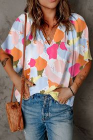 Multicolor Abstract Print Flutter Sleeve V Neck Blouse (size: (US 16-18)XL)