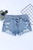 Sky Blue Crossover Waist High Rise Denim Shorts