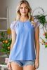 Light Blue Casual Tiered Lace Sleeve Summer Top