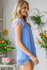 Light Blue Casual Tiered Lace Sleeve Summer Top