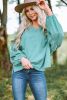 Green Casual Plicated Detail V Neck Blouse