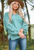 Green Casual Plicated Detail V Neck Blouse