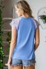 Light Blue Casual Tiered Lace Sleeve Summer Top