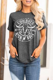 Grey Letter Animal Print Short Sleeve Graphic Tee (size: (US 16-18)XL)