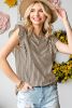 Khaki Striped Print Ruffle Casual Summer Top