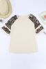 Blank T Shirt - Beige Cheetah Print Tiered Half Sleeve Jewel Neckline T Shirt Customized