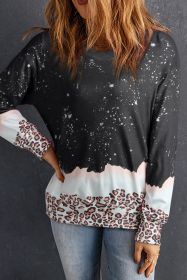Black Leopard Print Tie Dye Crewneck Oversized Sweatshirt (size: (US 16-18)XL)