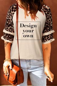 Blank T Shirt - Beige Cheetah Print Tiered Half Sleeve Jewel Neckline T Shirt Customized (size: (US 16-18)XL)